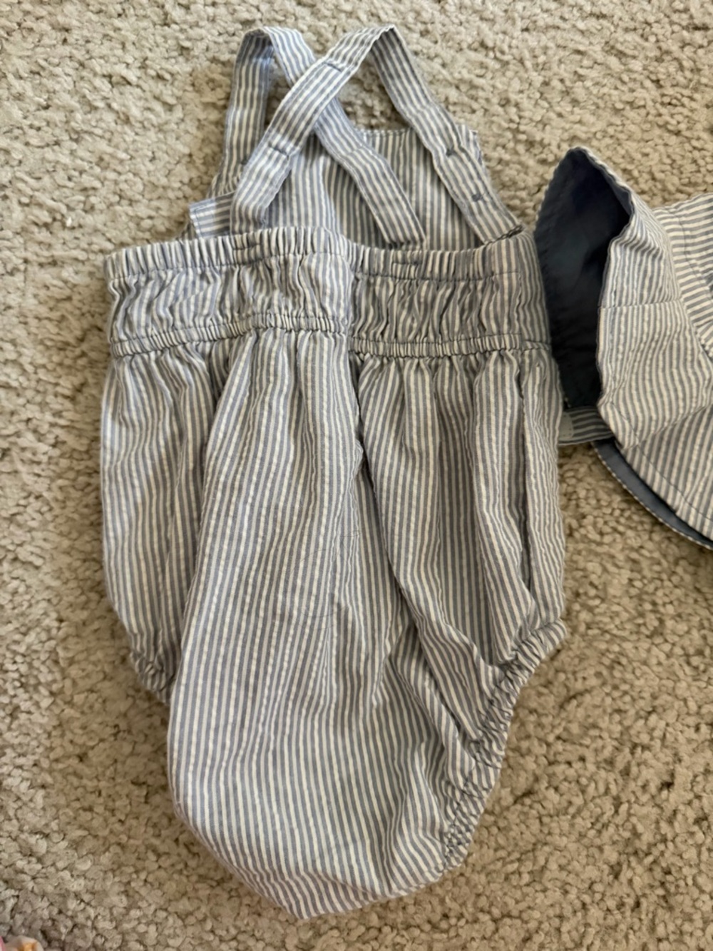 Carters Baby Girl Seersucker Romper & Sun Hat Set 3M Blue Stripe Summer Outfit - Picture 3 of 6